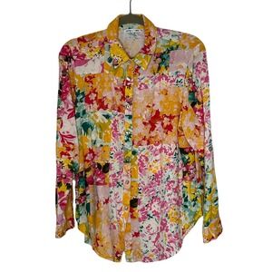 FIGUEROA & FLOWER Womens XL‎ Floral Patchwork Long Sleeve Button Up Shirt Rayon